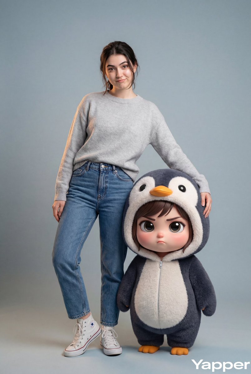 Hyper-Realistic Portrait with Chibi Penguin Character — example 1