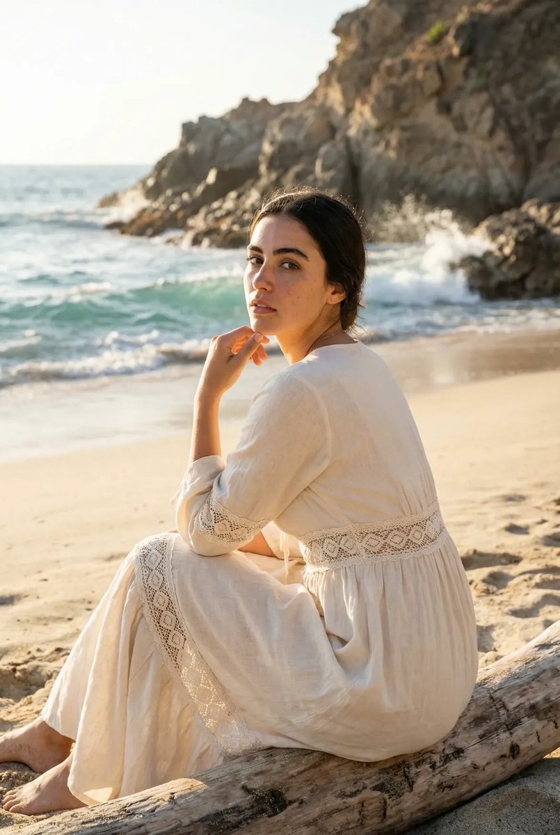 Cinematic Beach Portrait at Golden Hour — example 1
