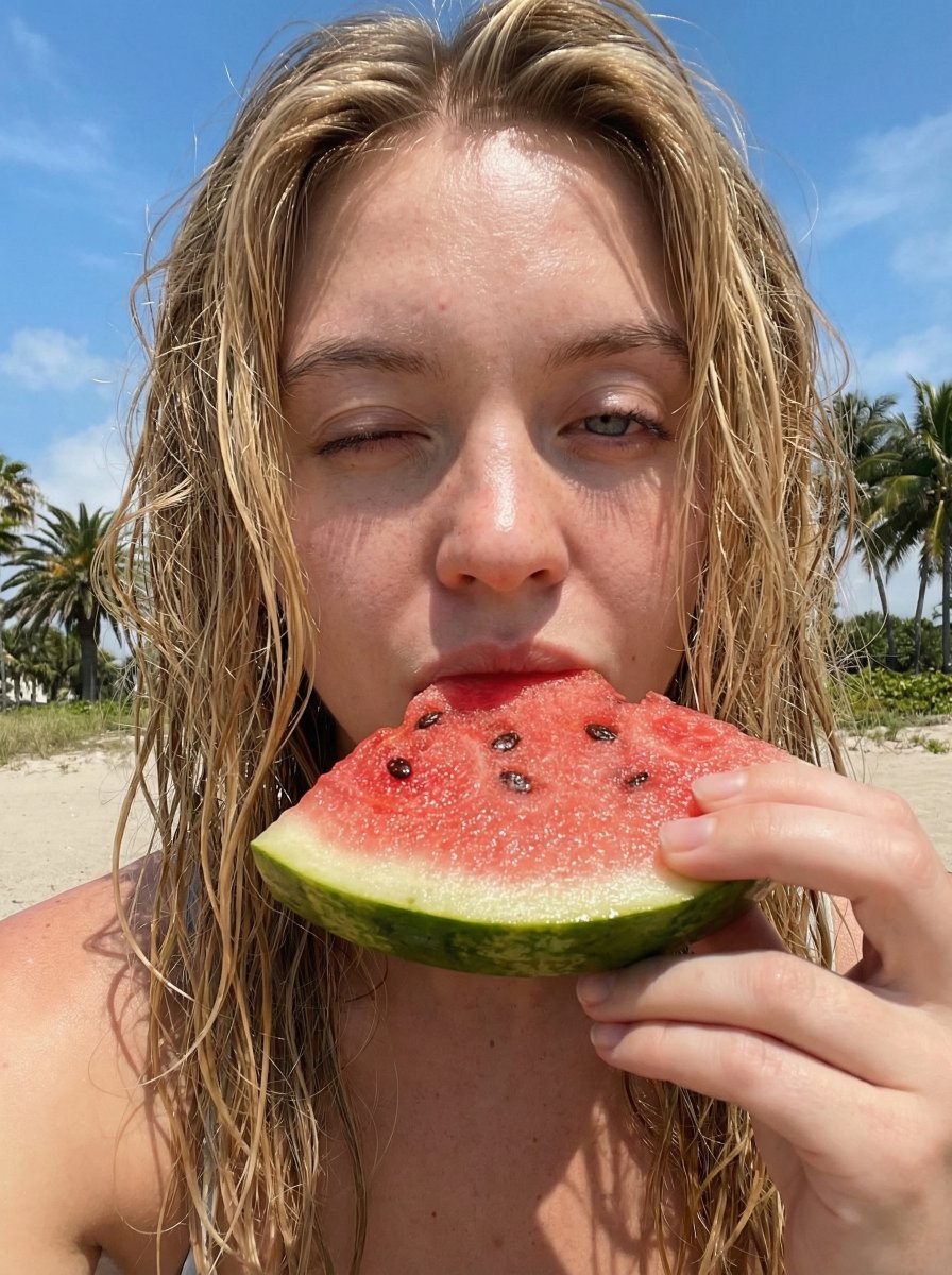 Outdoor Summer Watermelon Selfie (Detailed JSON) — example 2