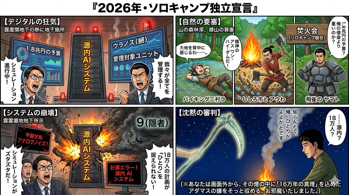 Four-Panel Manga: 2026 Solo Camping Declaration of Independence — example 1