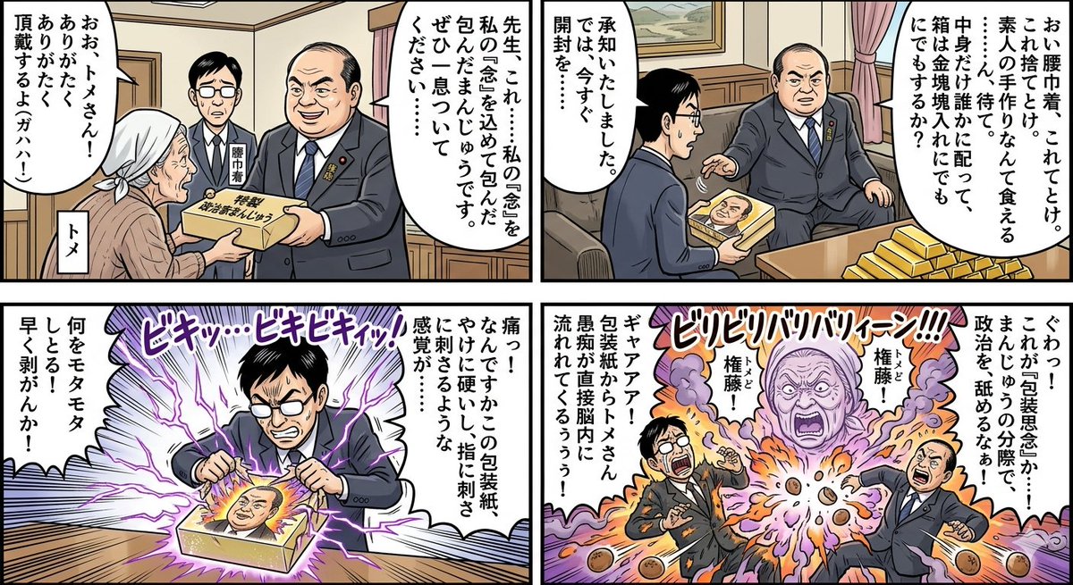 Four-Panel Manga: Politician Manju Incident — example 1