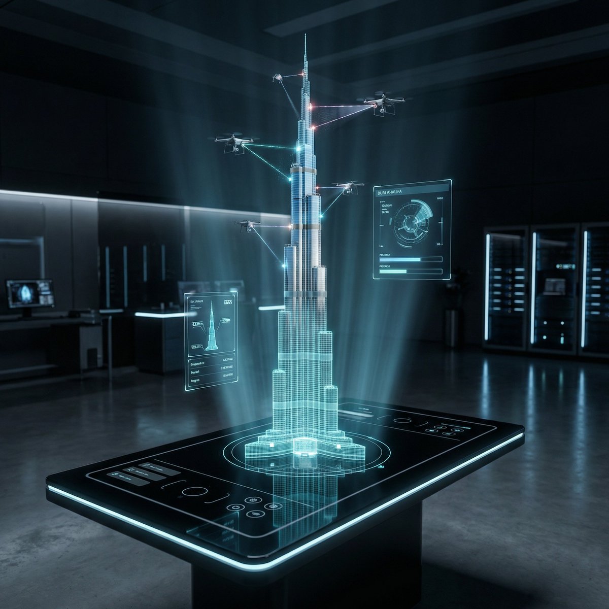 Futuristic Holographic Burj Khalifa Blueprint — example 1