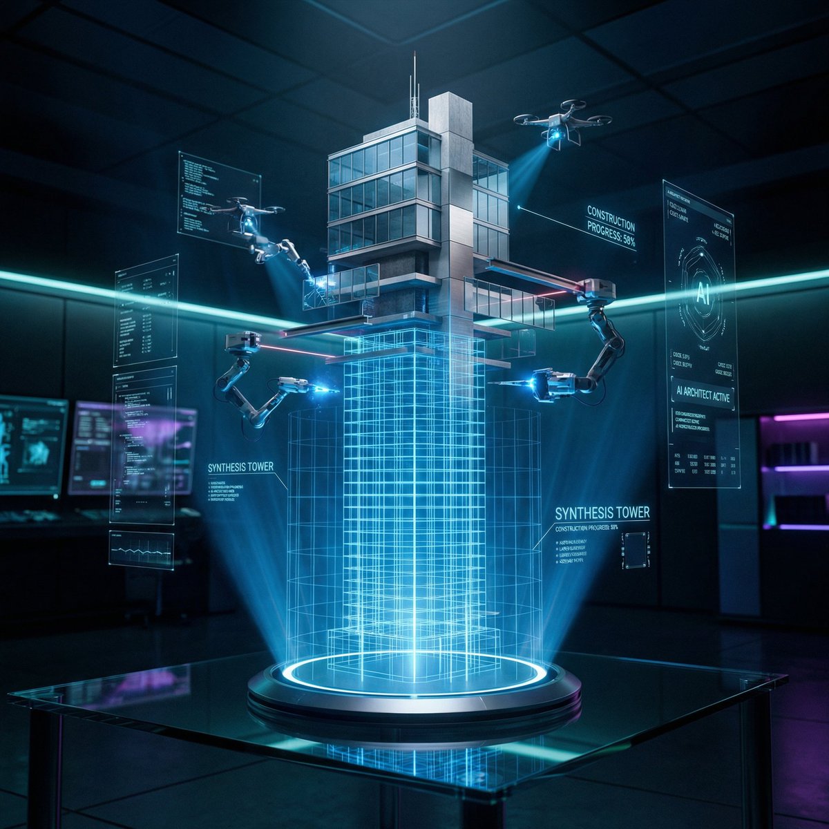 Futuristic Holographic Burj Khalifa Blueprint — example 2