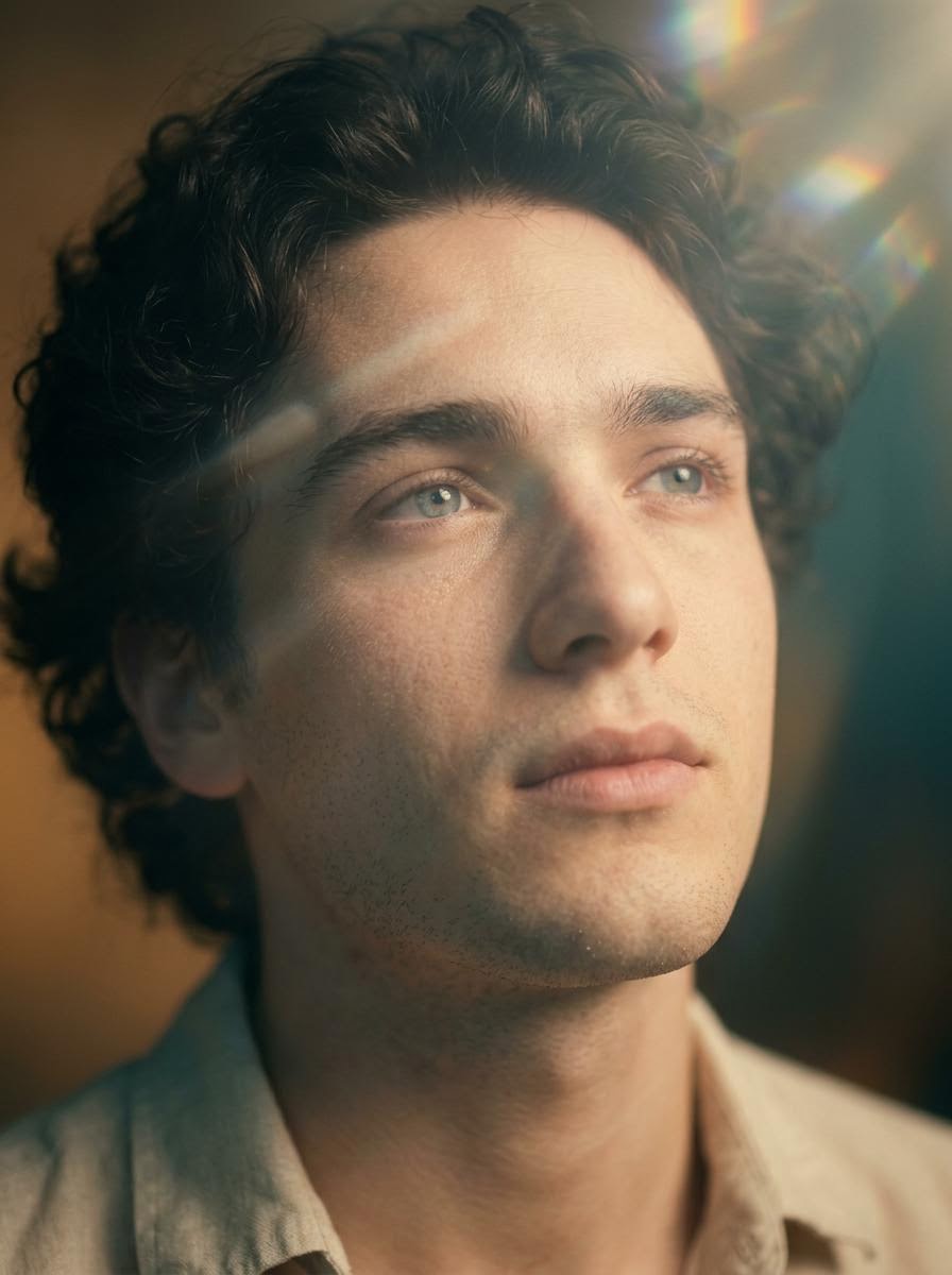 Cinematic Close-Up Portrait with Lens Flares — example 1