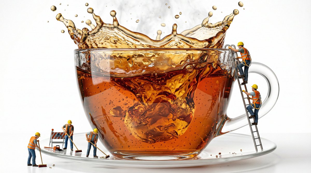 Macro Product Shot of Teacup with Construction Workers — example 1