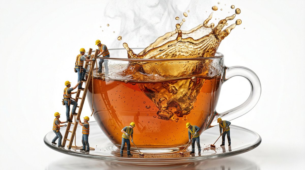 Macro Product Shot of Teacup with Construction Workers — example 2