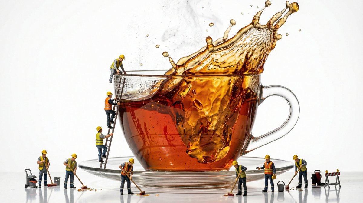Macro Product Shot of Teacup with Construction Workers — example 3