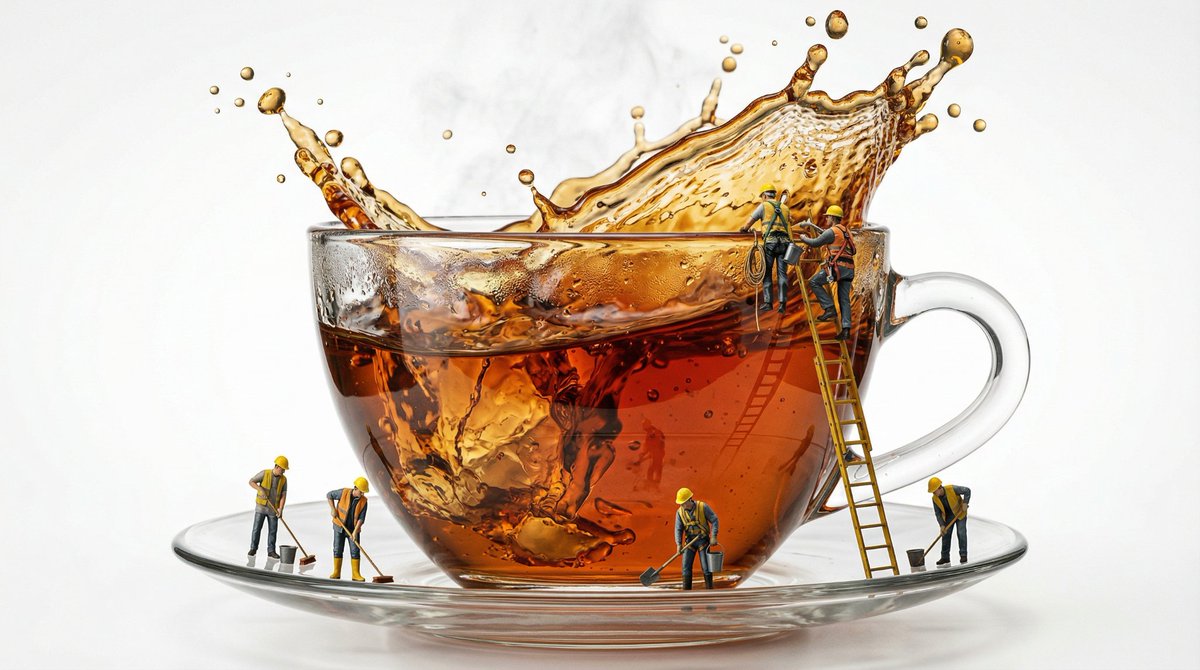 Macro Product Shot of Teacup with Construction Workers — example 4