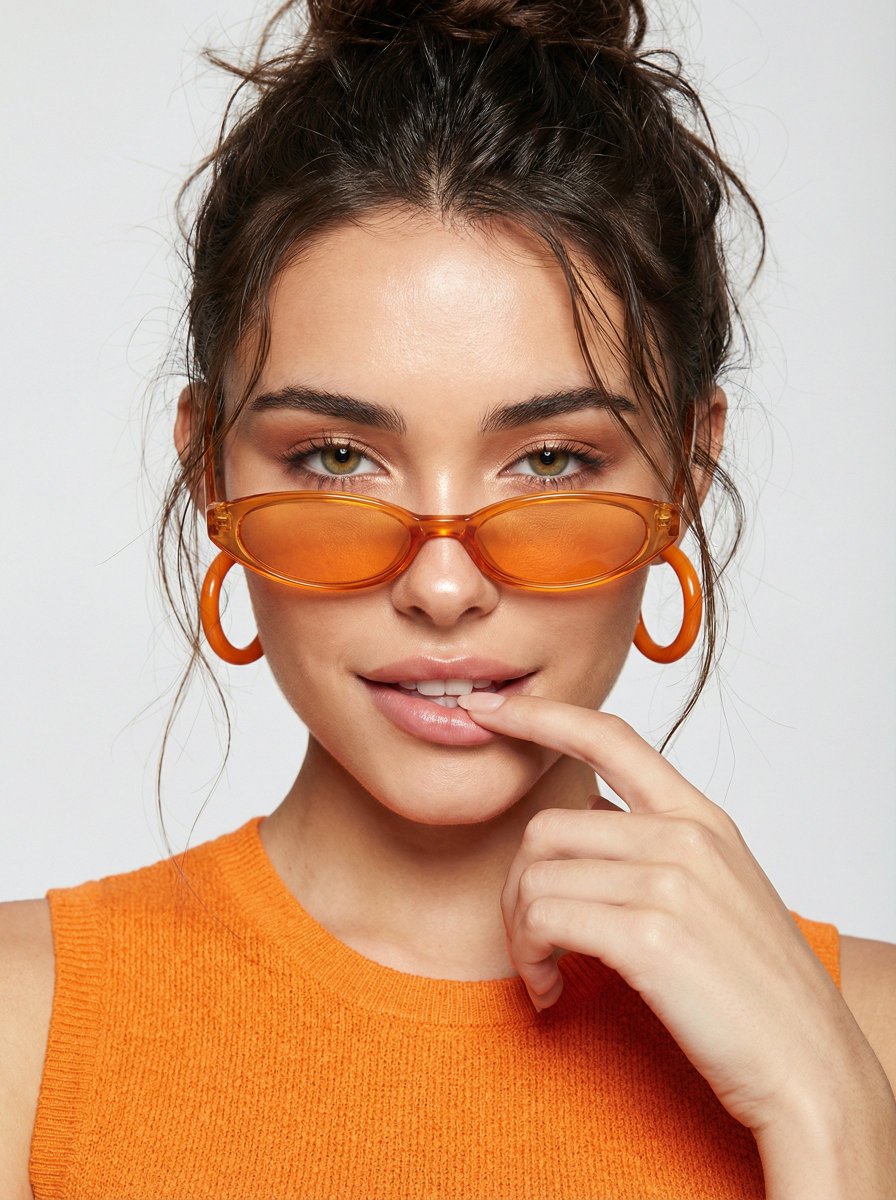 High-fashion editorial portrait with vivid orange accents — example 2