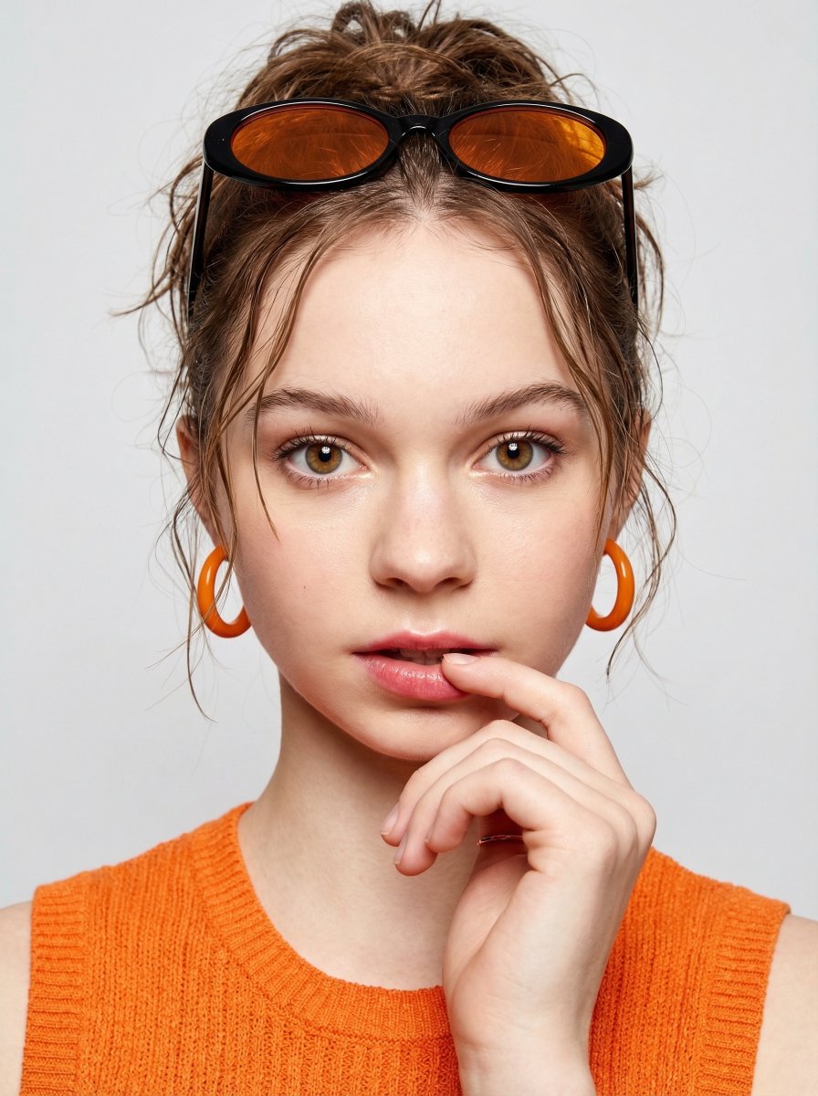 High-fashion editorial portrait with vivid orange accents — example 3