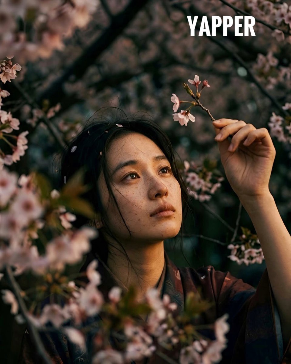 Japanese woman in vintage kimono under cherry blossoms — example 1