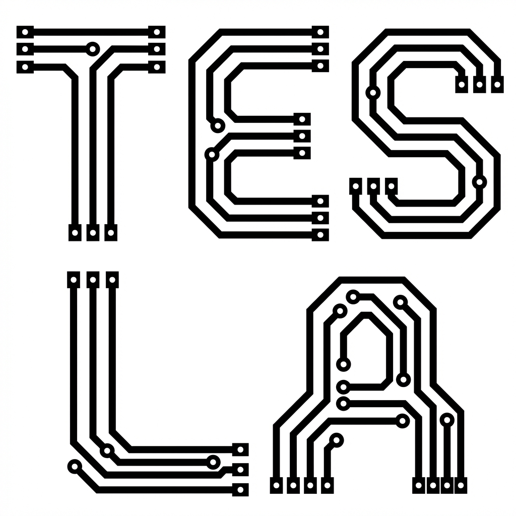 PCB Word Art Schematic for 'Tesla' — example 1