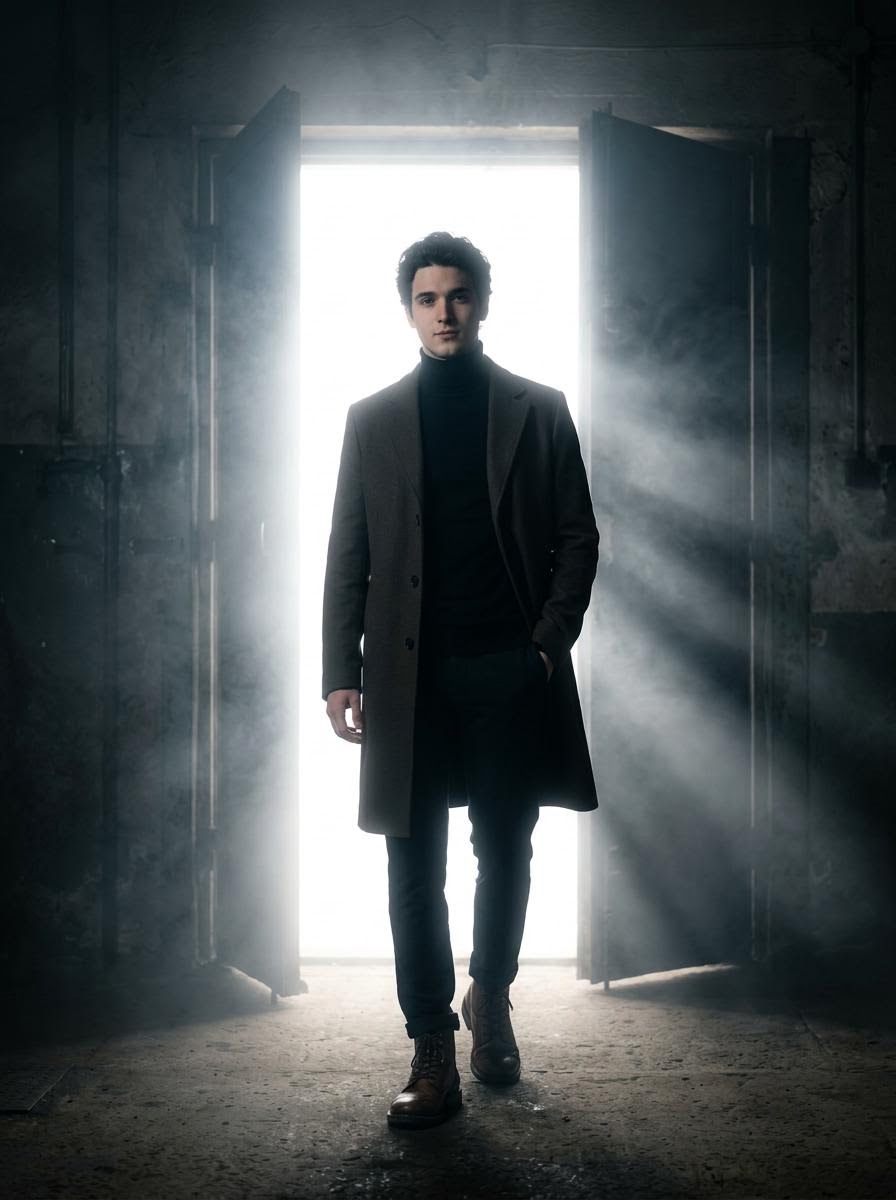 Cinematic Silhouette with Bright Doorway
