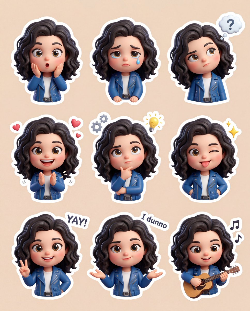 3D Chibi Sticker Set with Customizable Jacket Color — example 1
