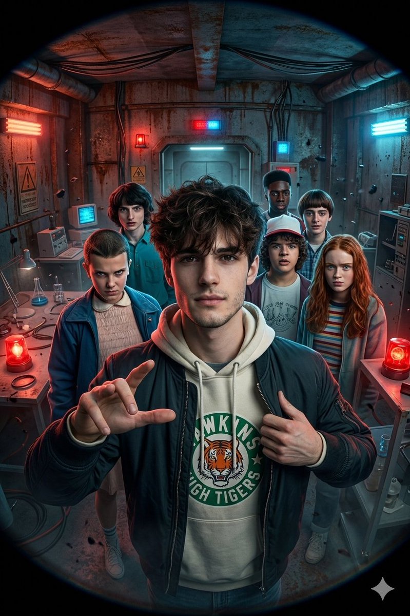 Stranger Things Action Selfie with Fish-Eye Distortion