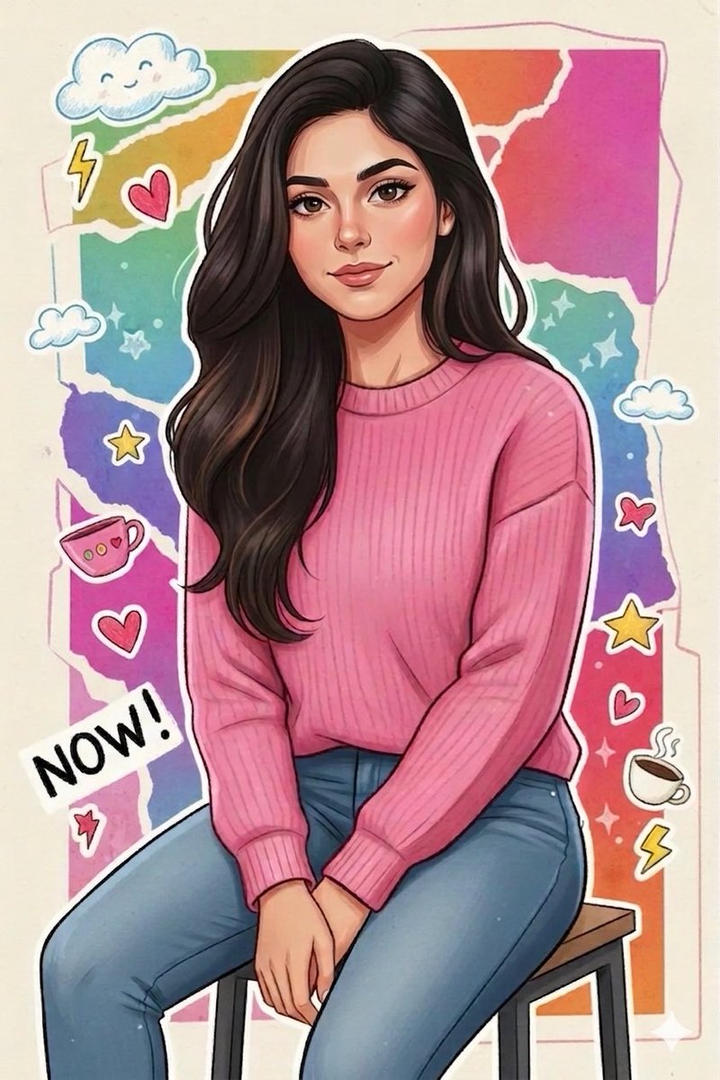 Vibrant Sticker Art Illustration of a Young Woman — example 1