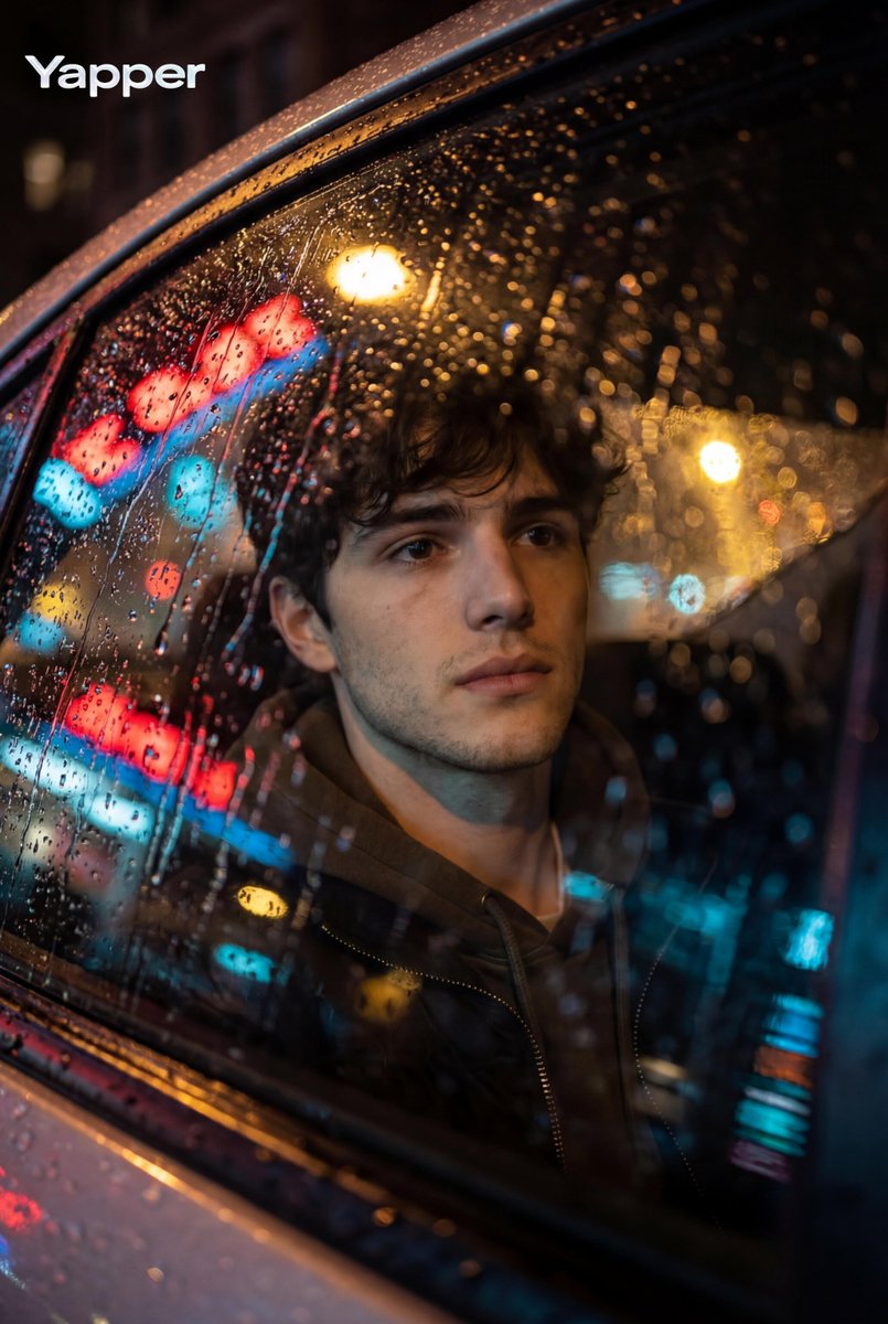 Cinematic Photo Inside a Car at Night with Rain — example 1