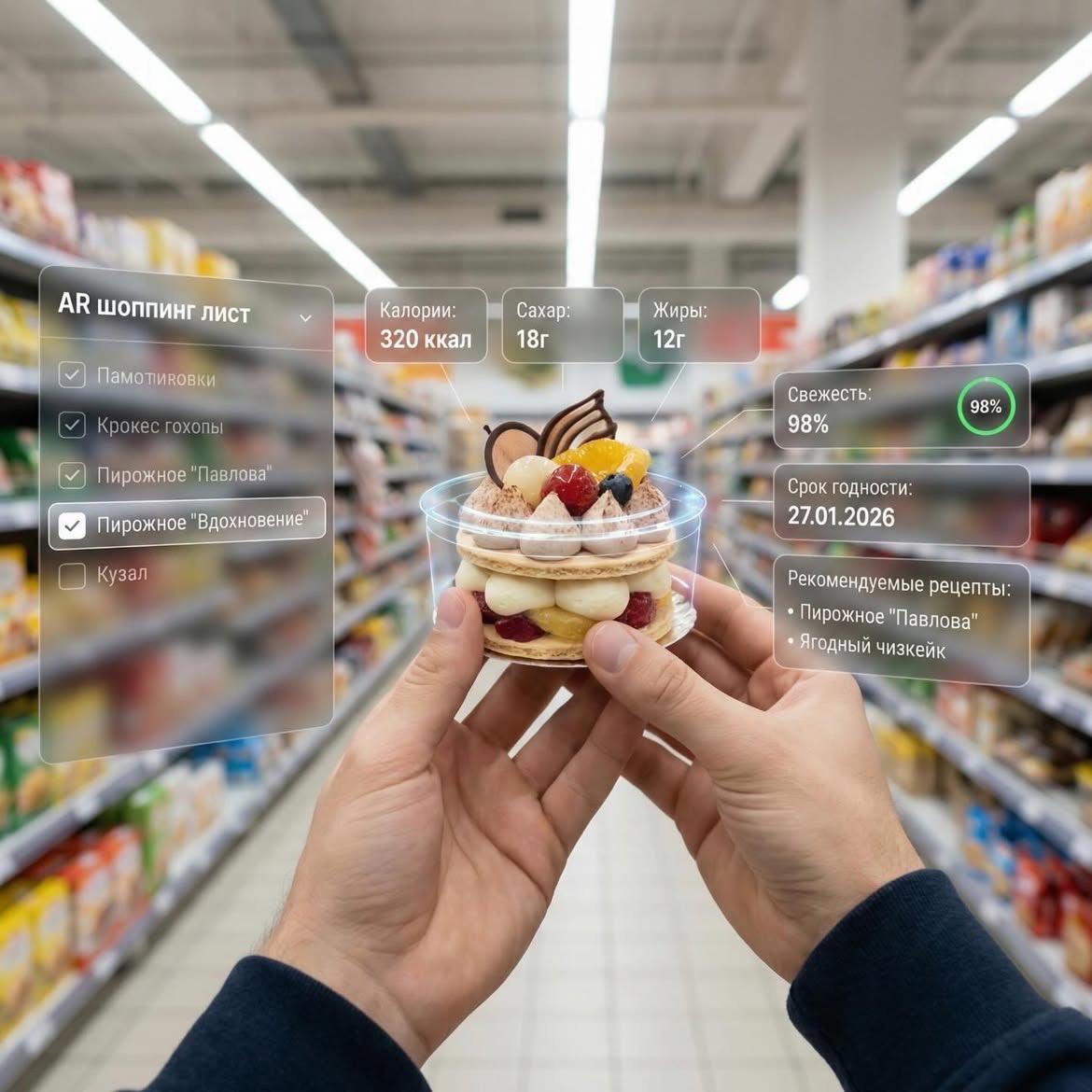 Augmented Reality UI Overlays on Food Items — example 1