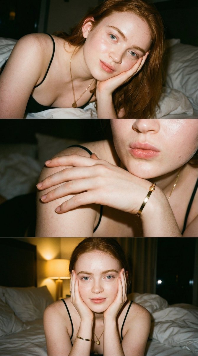 Sadie Sink Close-Up Flash Photography Collage — example 1