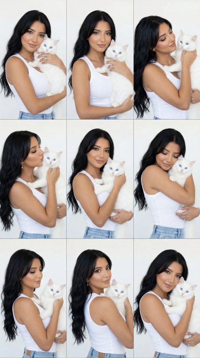 9-Panel Editorial Grid Portrait with Cat for Nano Banana Pro — example 1