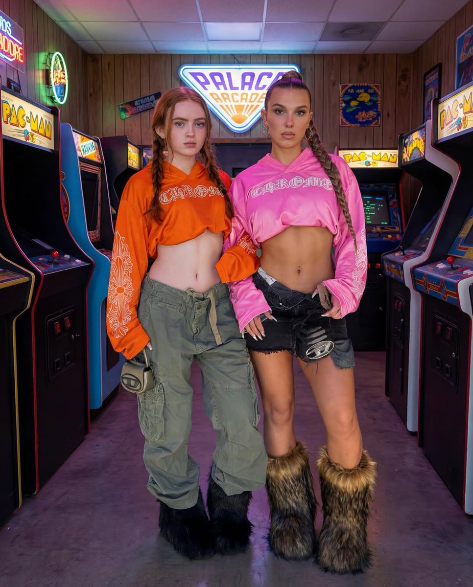 Stranger Things Duo in Retro Arcade (3 Prompts)