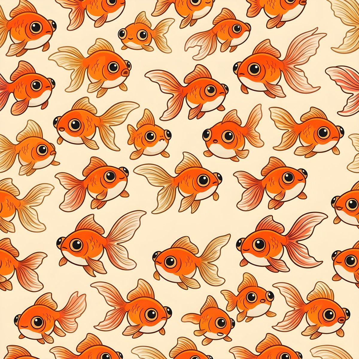 Seamless Pattern of Cartoonish Fancy Goldfish — example 1
