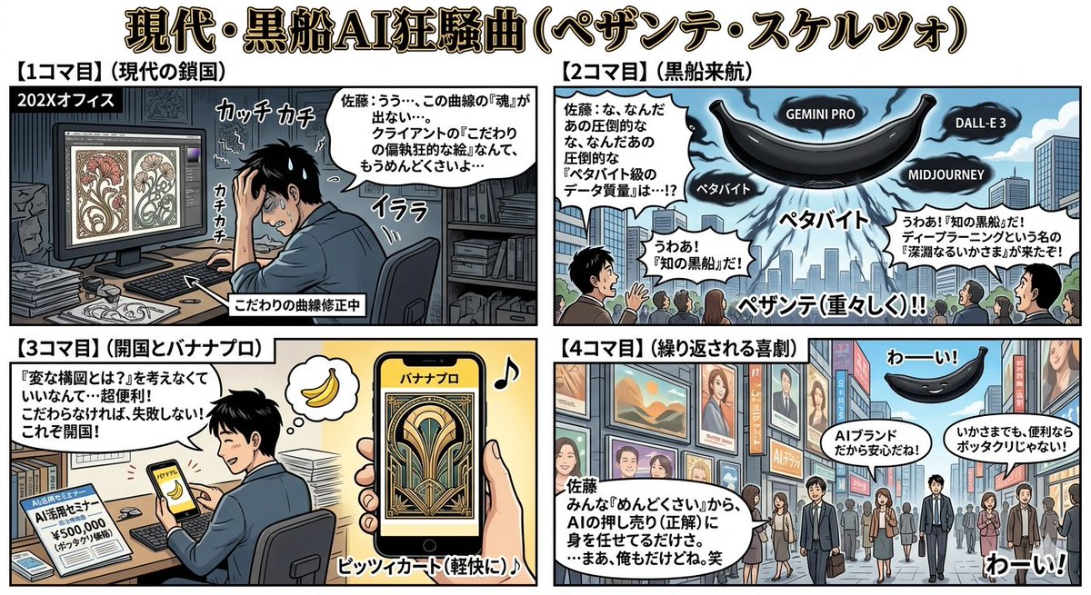 Four-Panel Manga Generation: Modern Black Ship AI Rhapsody — example 1