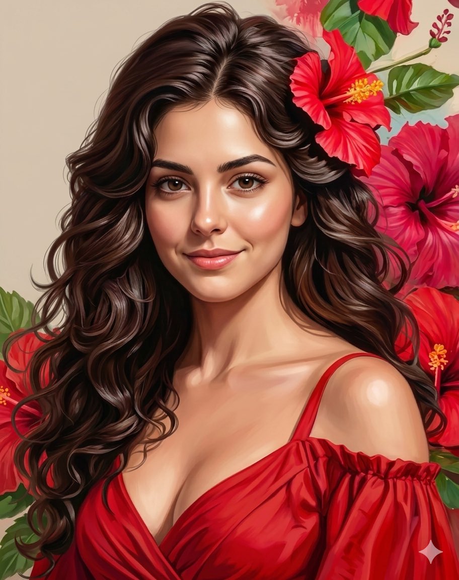 Romantic Digital Portrait with Hibiscus — example 1
