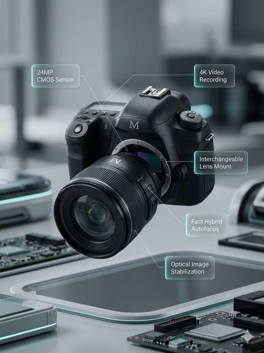 Deconstructed and Assembled M DSLR Camera Visualization — example 1