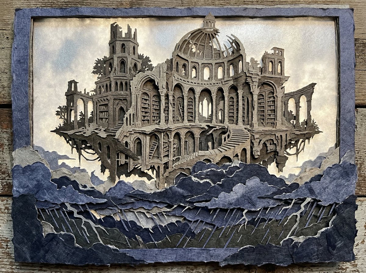 Intricate Paper Cut Silhouette of a Library — example 1