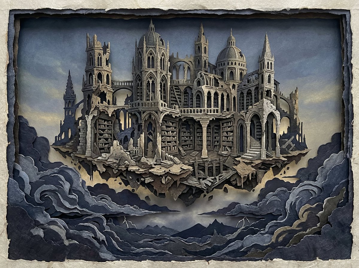 Intricate Paper Cut Silhouette of a Library — example 2