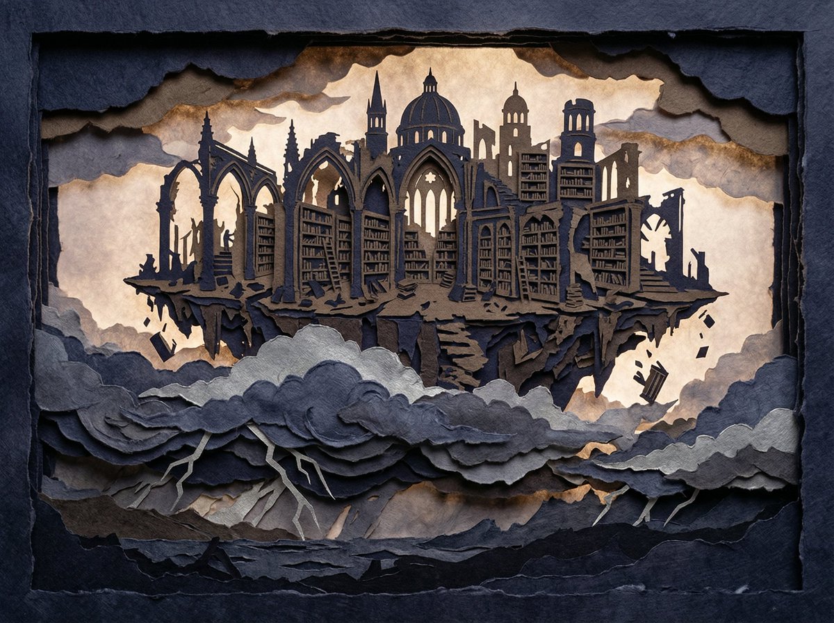 Intricate Paper Cut Silhouette of a Library — example 3