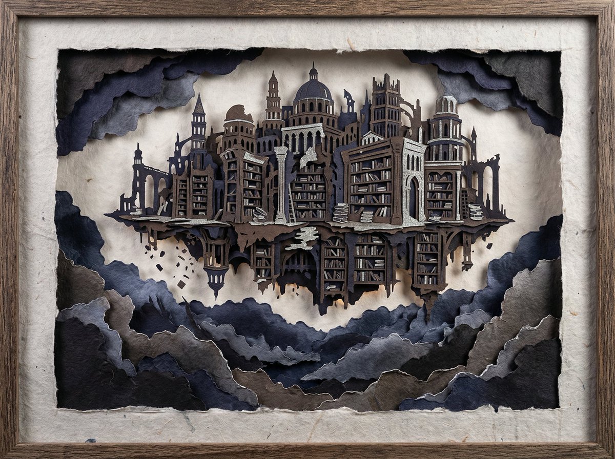 Intricate Paper Cut Silhouette of a Library — example 4