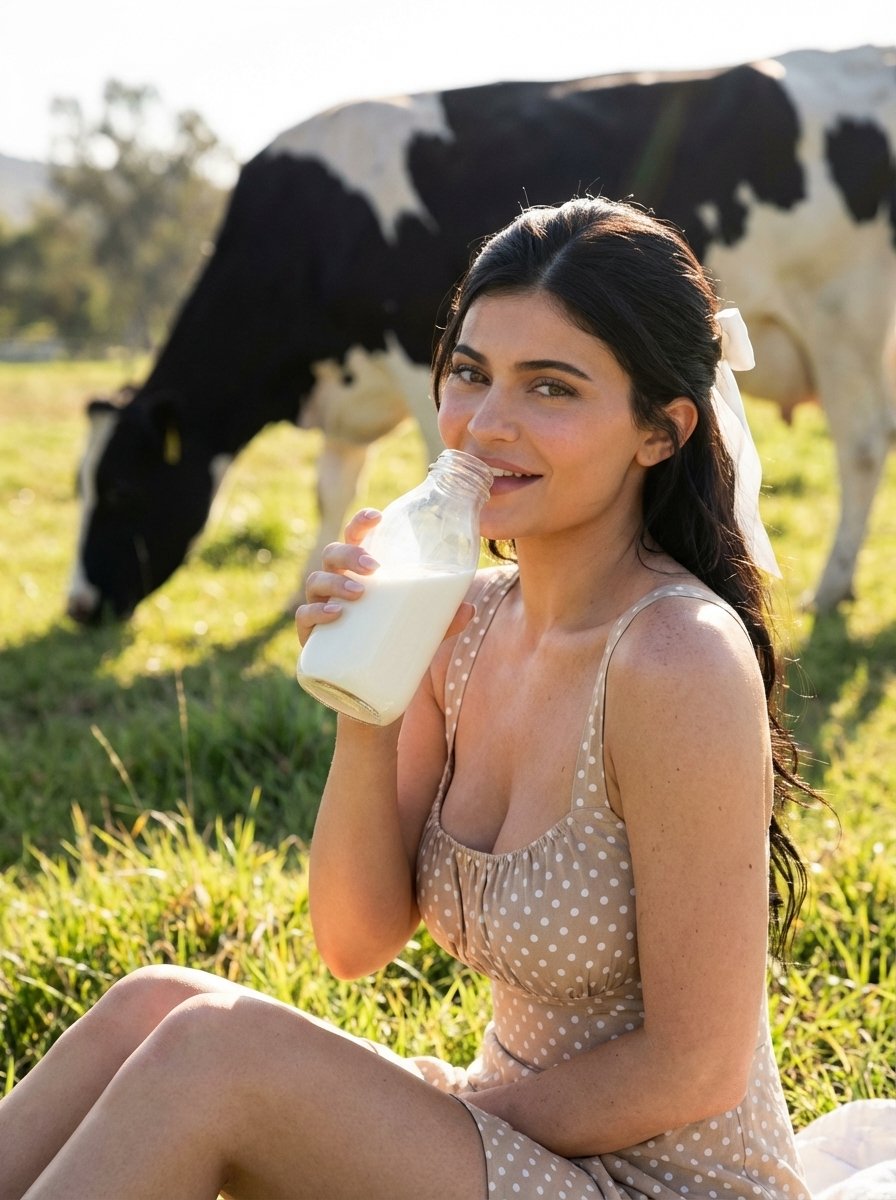 Sunlit Countryside Milk Drinking Portrait