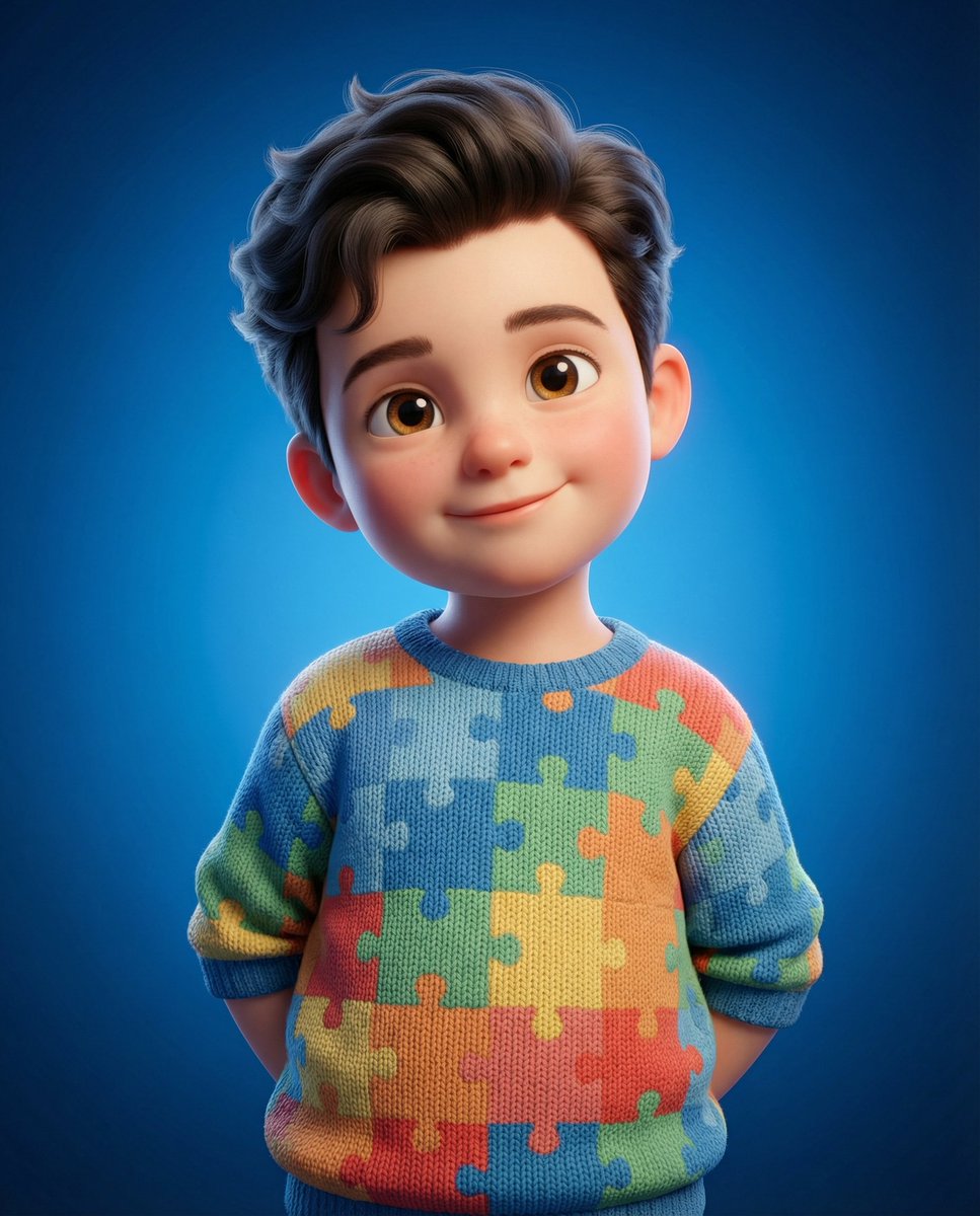 3D Render of Childlike Character in Puzzle Sweater — example 1