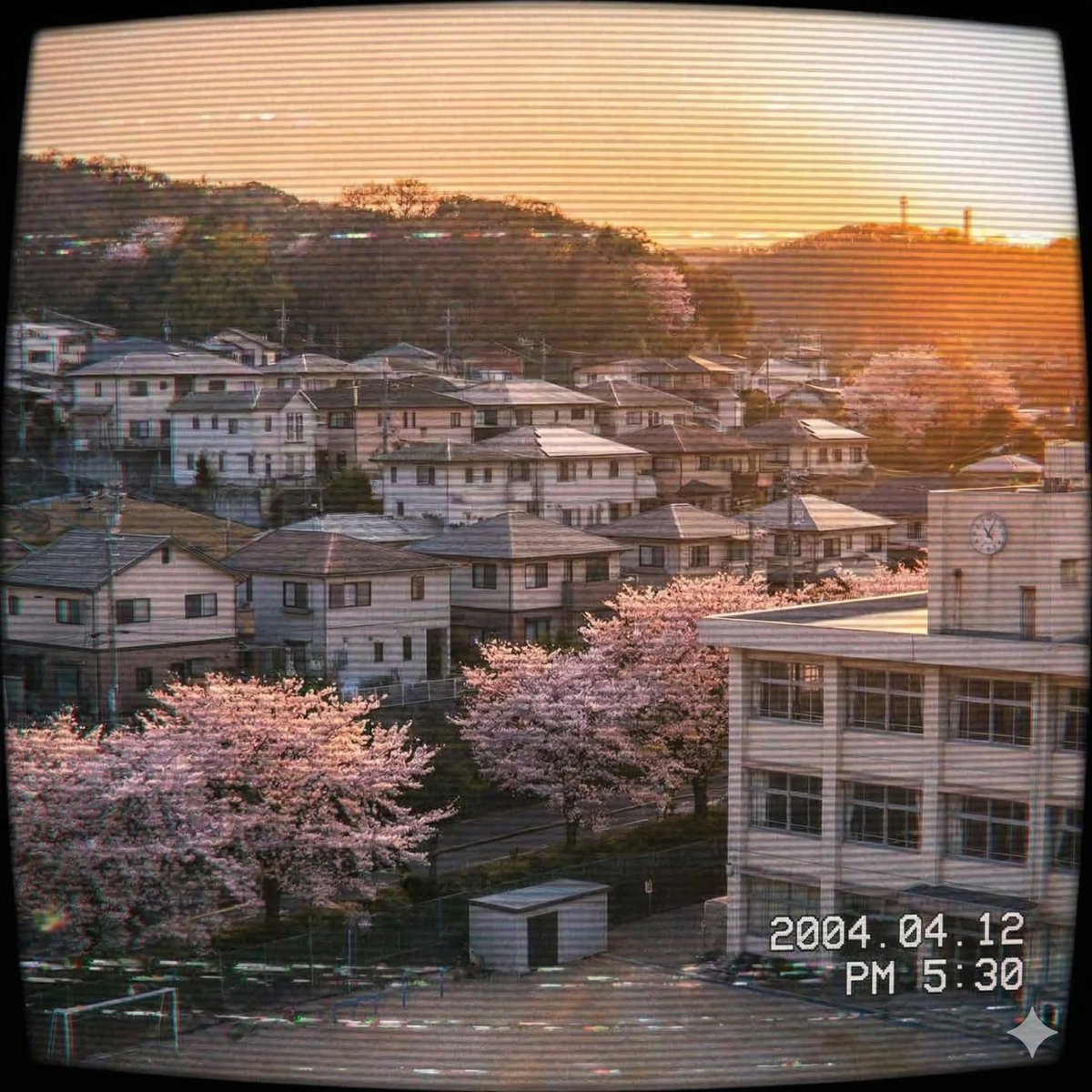 Japanese Suburb in 2000s Old Footage Style — example 1