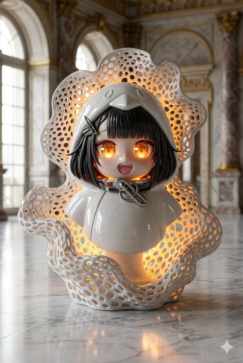 Porcelain Gugu Sculpture with Amber Light — example 1
