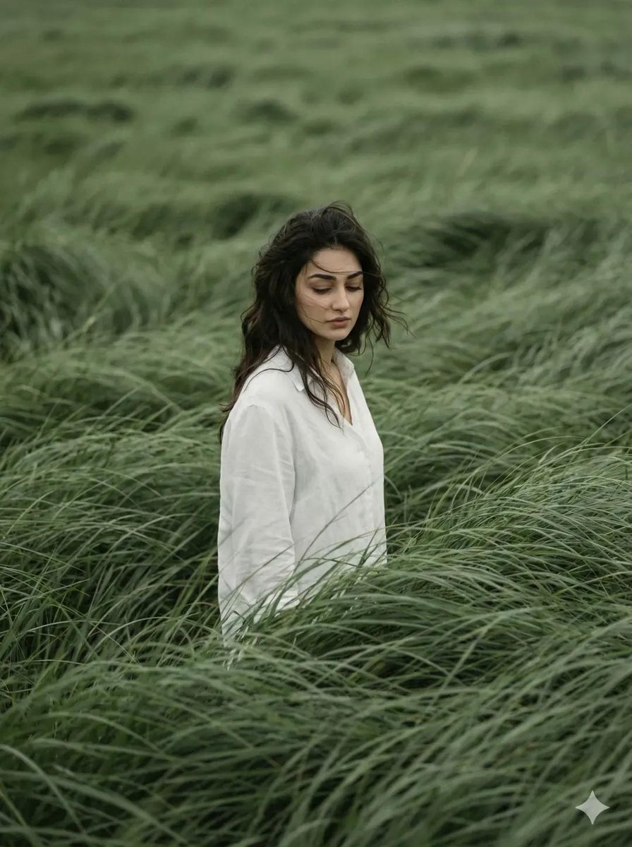 Cinematic Editorial Portrait in Wind-Swept Grass Fields — example 1