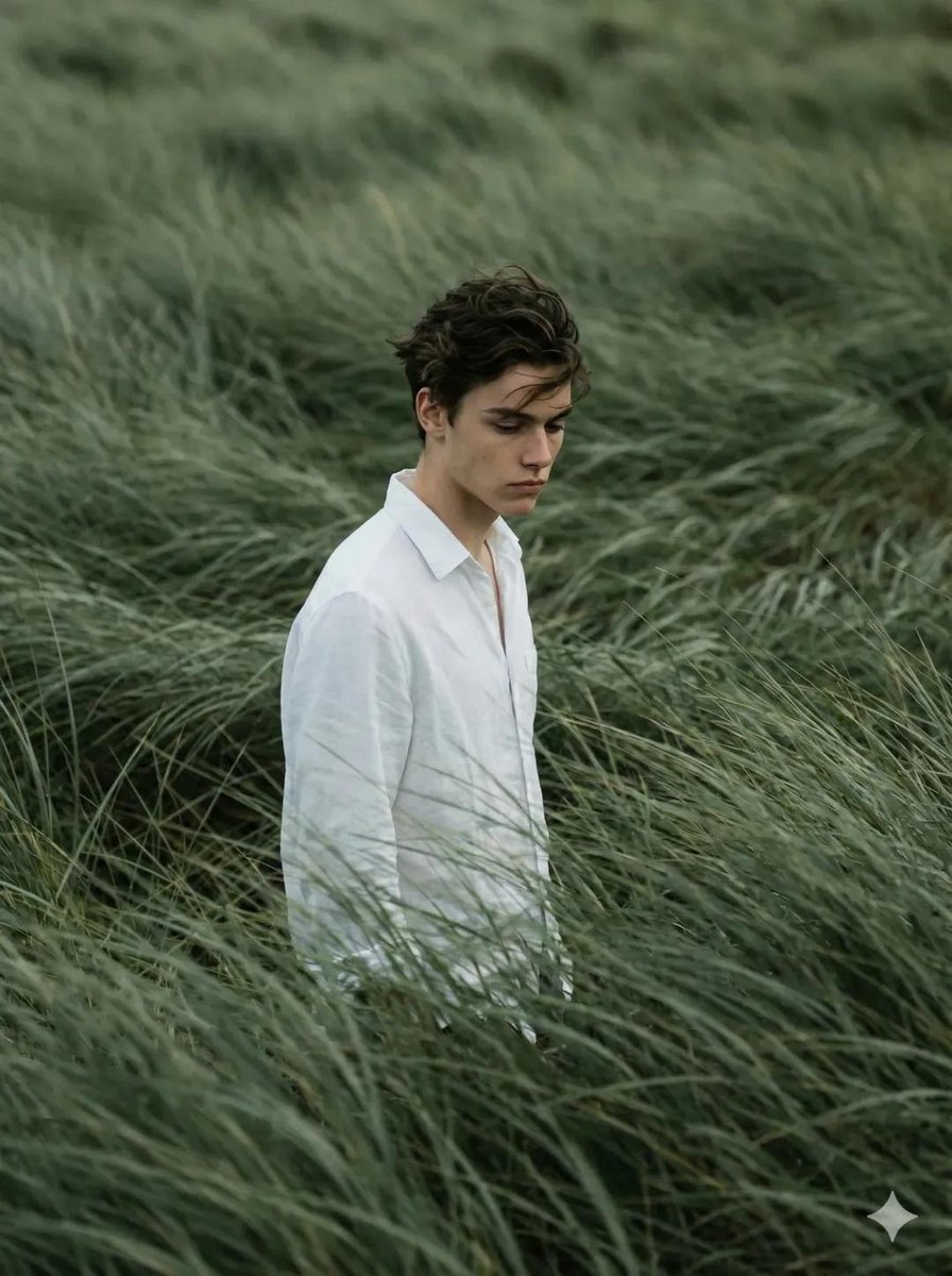 Cinematic Editorial Portrait in Wind-Swept Grass Fields — example 2