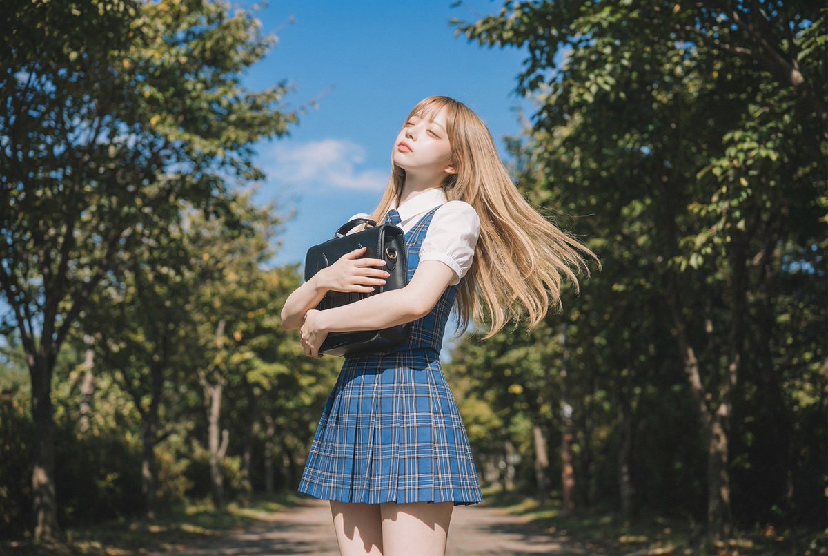 Blonde Girl Walking Down a Tree-Lined Street Video Prompt — example 1