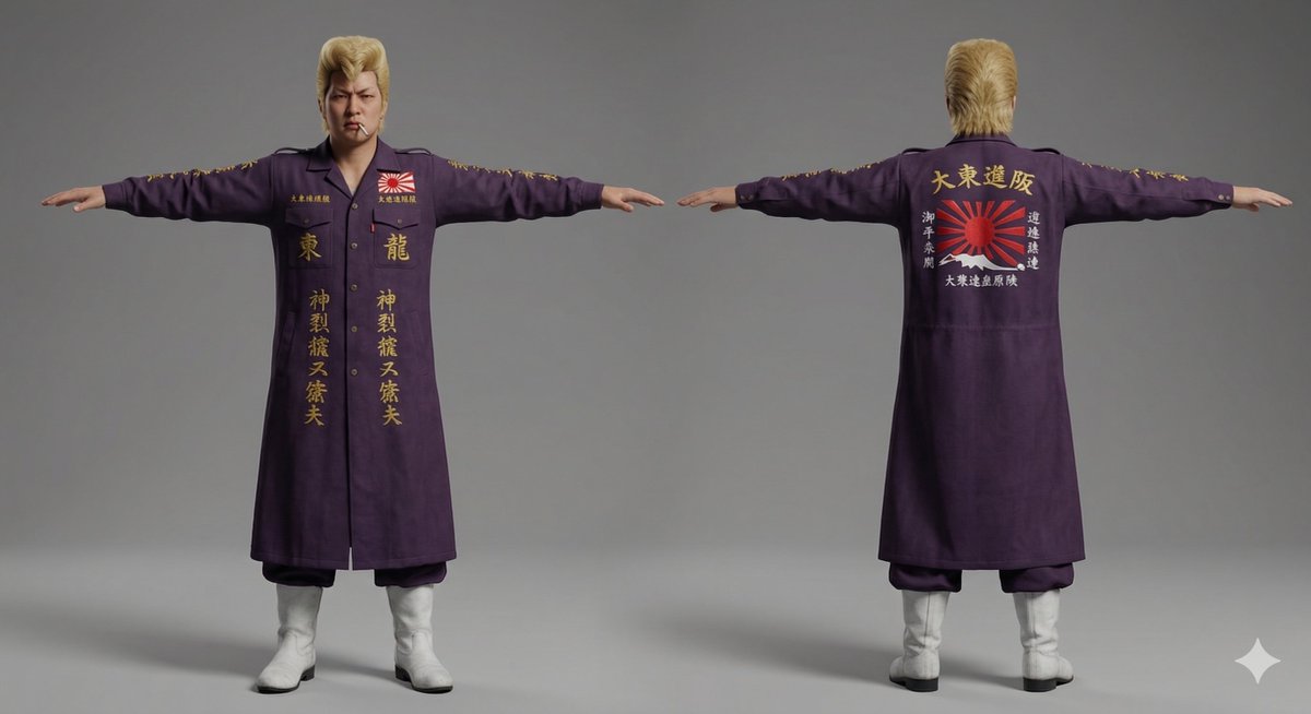 Nano Banana Pro Image Generation of Classic Japanese Bosozoku as a 3D Model Asset — example 1
