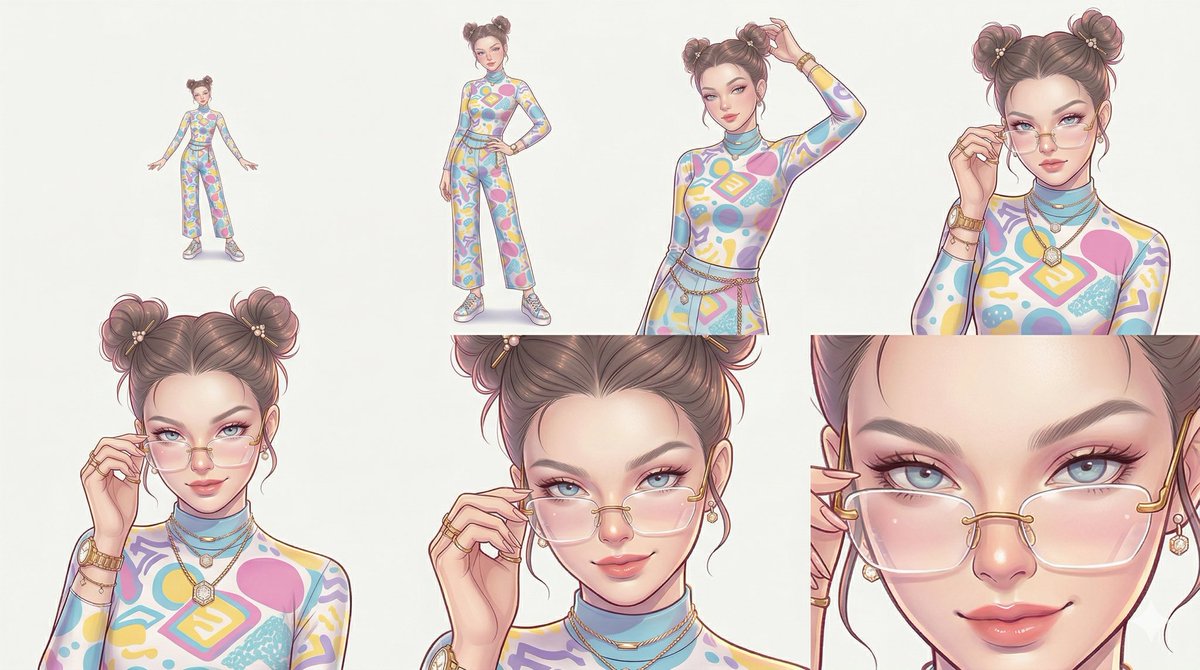 Reference Character Posing Grid Study Prompt — example 1