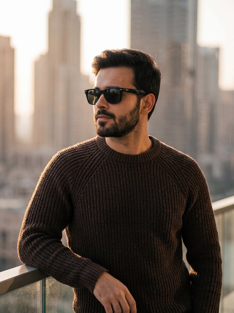 Golden Hour Portrait of Stylish Man on Balcony — example 1