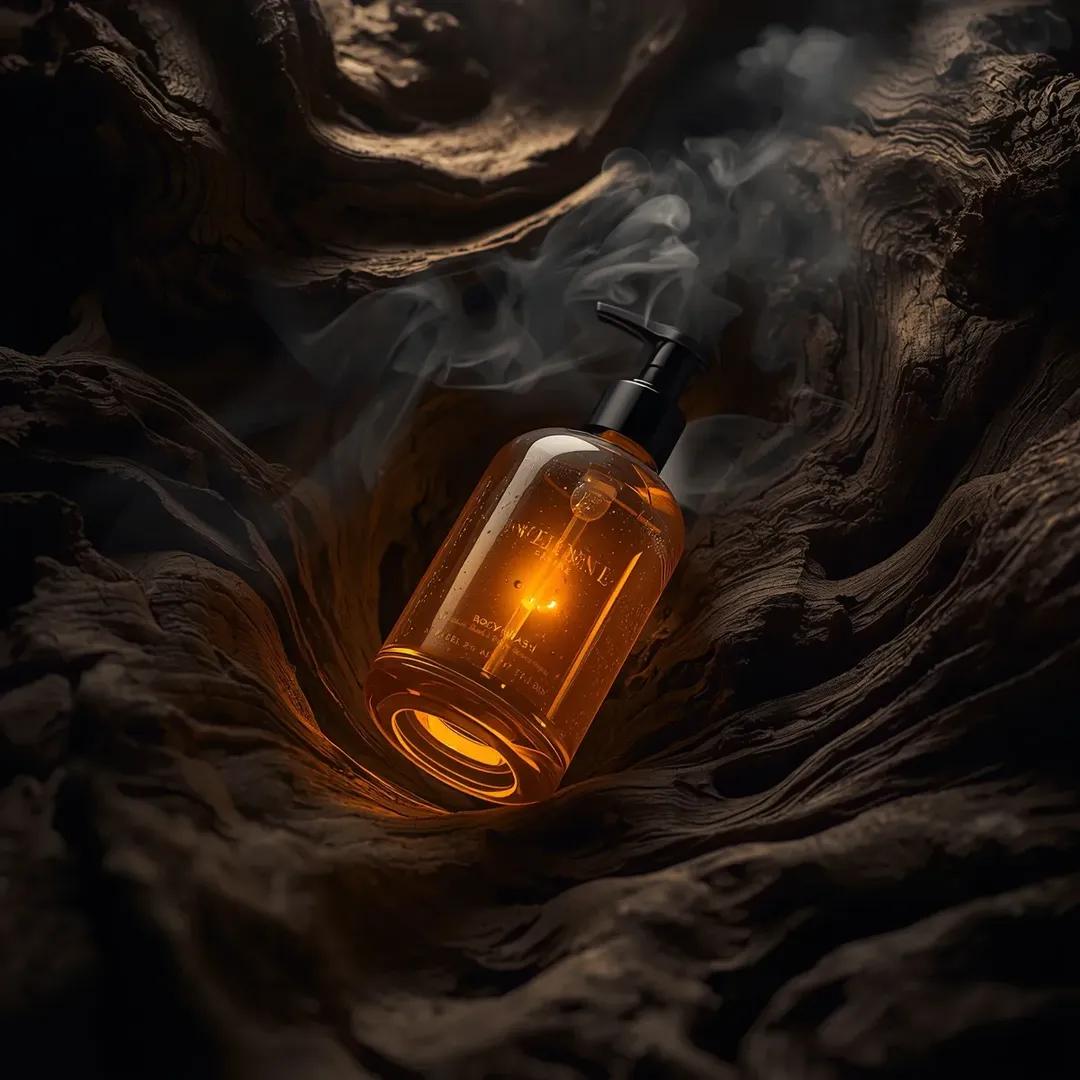 Ultra-Realistic Product Shot of Incense Oud Body Wash — example 3