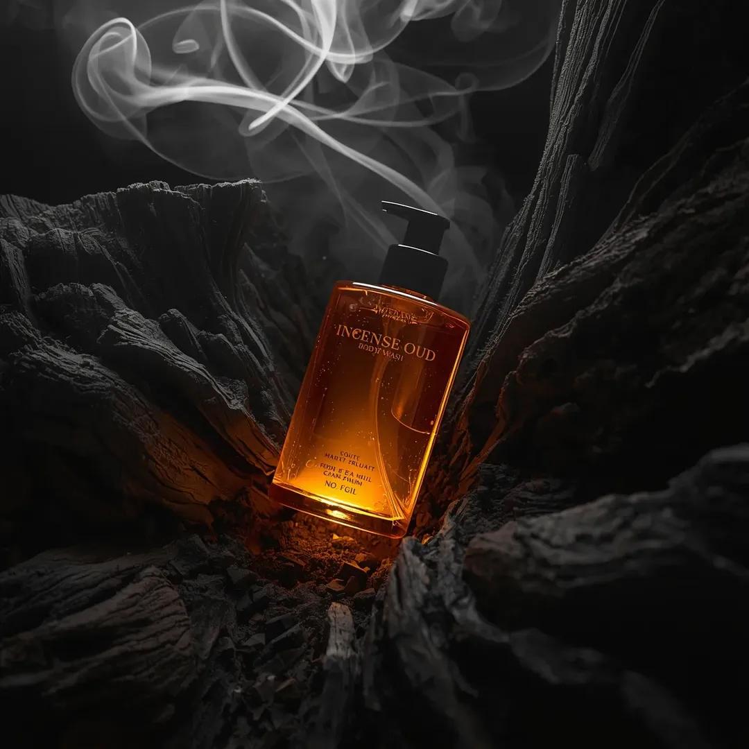 Ultra-Realistic Product Shot of Incense Oud Body Wash — example 4