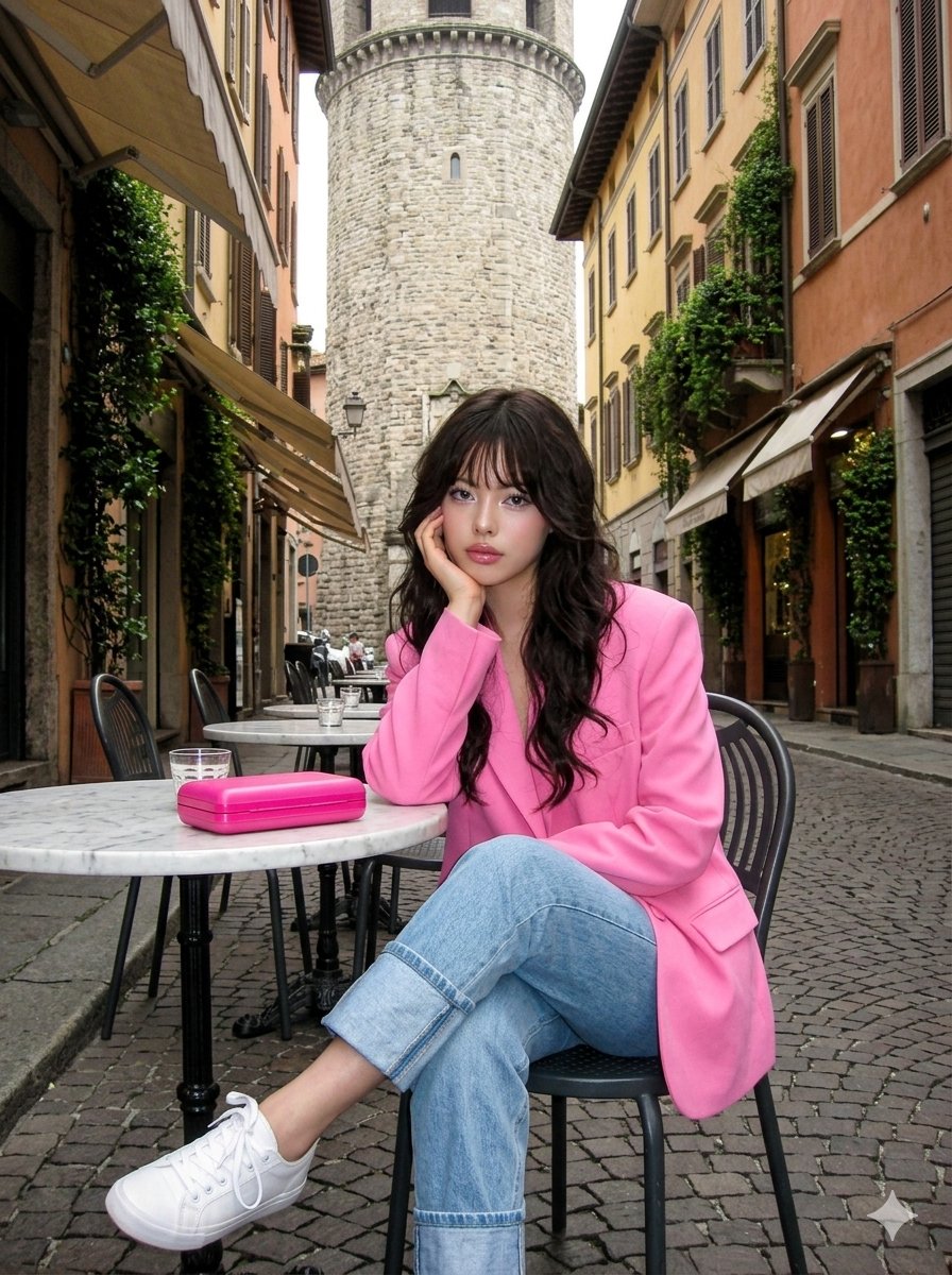 Early 2000s Digital Photo of Subject in Pink Blazer — example 1