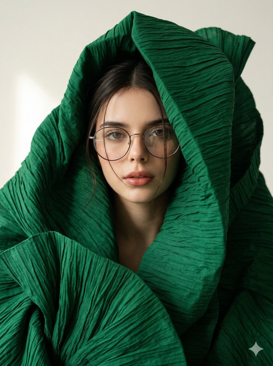 Avant-Garde Sculptural Fabric Portrait — example 1