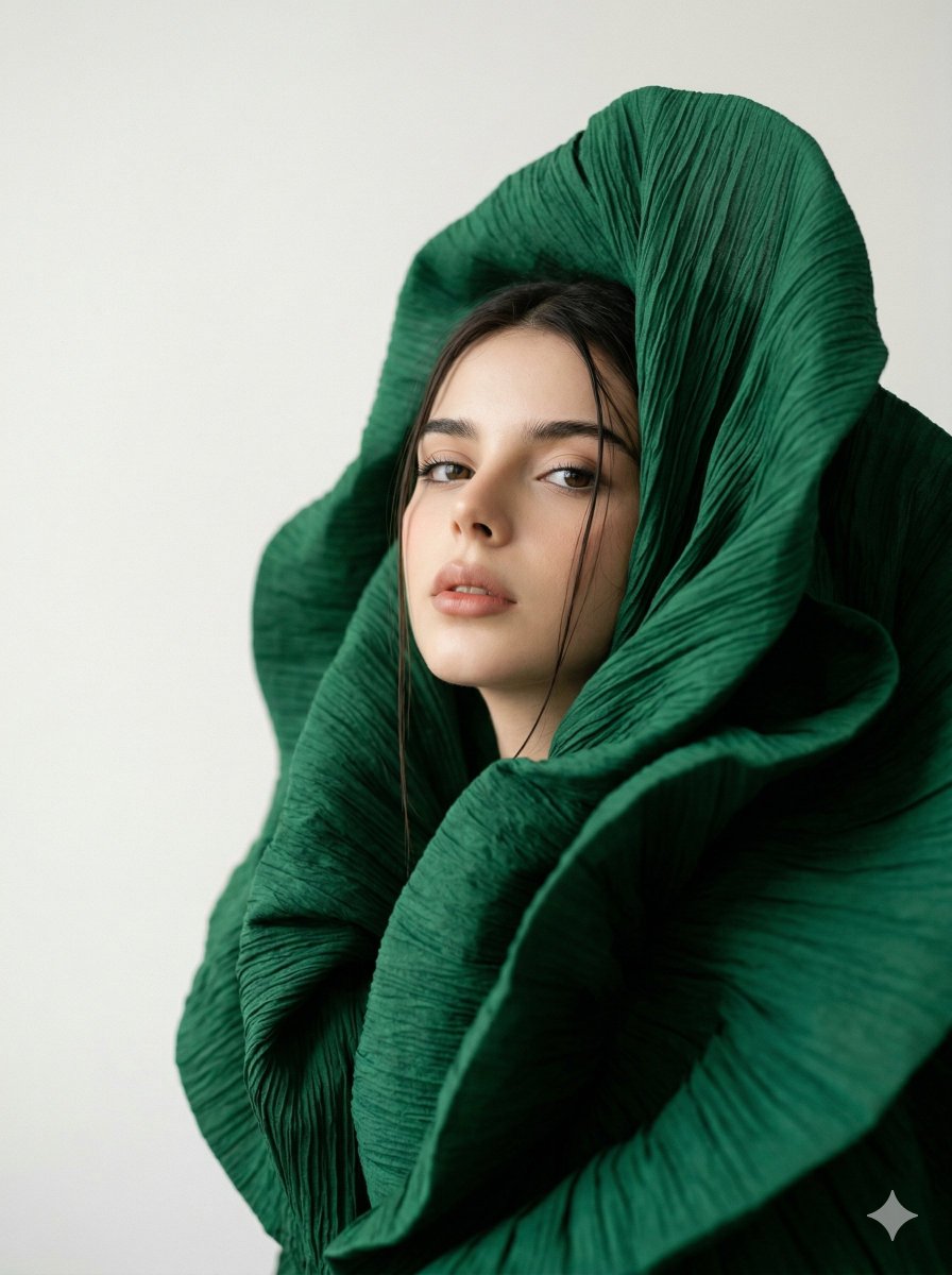 Avant-Garde Sculptural Fabric Portrait — example 2