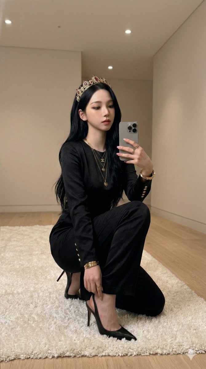 aespa Karina Mirror Selfie with Tiara — example 2