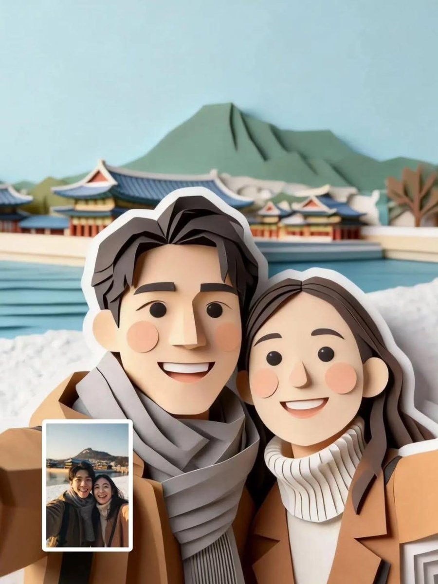 Cute Paper-Cut Style Couple Selfie Illustration — example 1